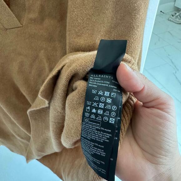 ALLSAINTS Ollar Cashmere Polo sweater camel color size medium - Picture 6 of 9